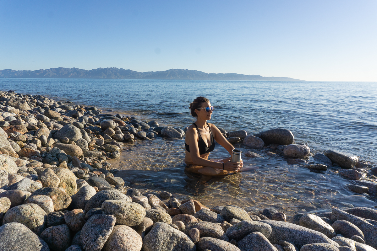 Bulletproof coffee in a natural hot spring 